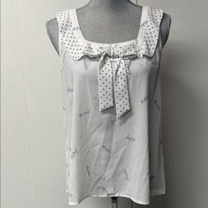 Disney White Sleeveless Blouse with Polka Dot Bow